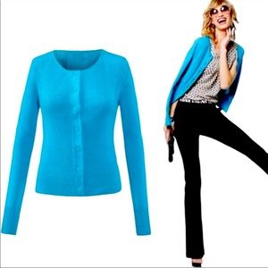 CAbi Large Bright Blue Darby Cardigan Sweater Cozy
